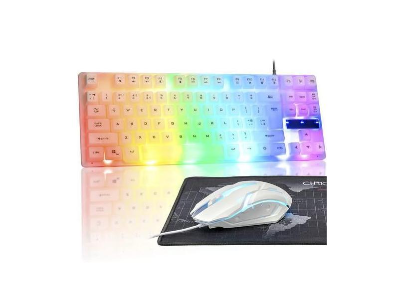 Mouse e teclado para jogos CHONCHOW Rainbow LED Light White