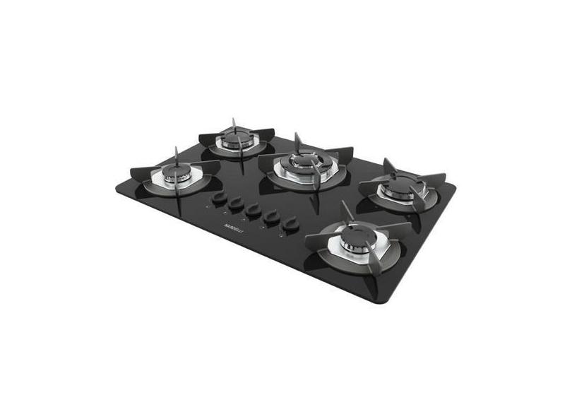 Fogão Cooktop Elétrico 5 Bocas Inox Tripla Chama Mesa Em Vidro Safe Na