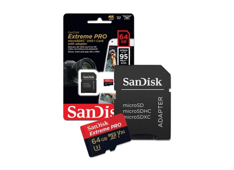 Cartão de Memória Micro SDXC com Adaptador SanDisk Extreme Pro 64 GB SDSQXXG I V30