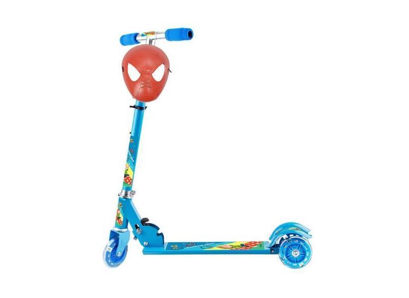 Patinete Criança 50Kg Menino Azul Led + Máscara Homem Aranha - Art Bri