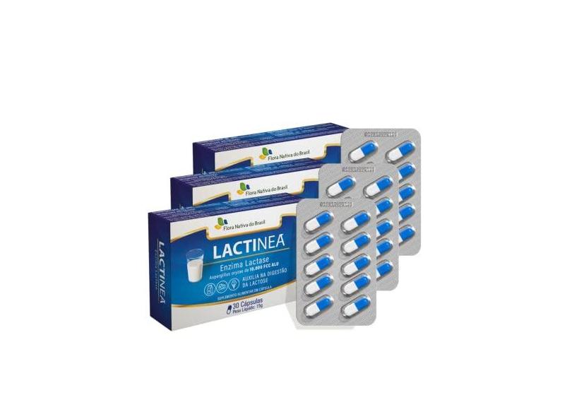 Kit Com 3 - Lactinea Enzima Lactase 30 Capsulas de 500mg Flora Nativa ...
