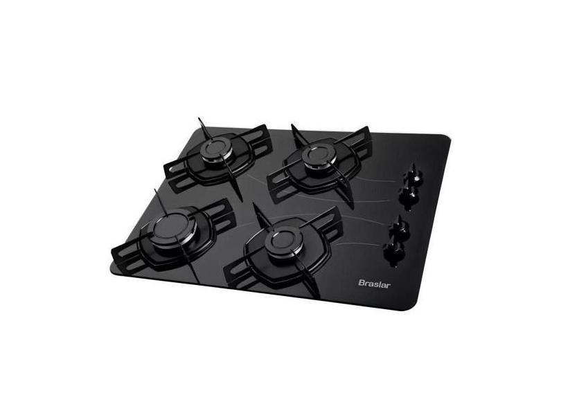 Cooktop 4 Bocas A Gás Braslar Pop Com Mesa De Vidro Preto Bivolt, Bivo