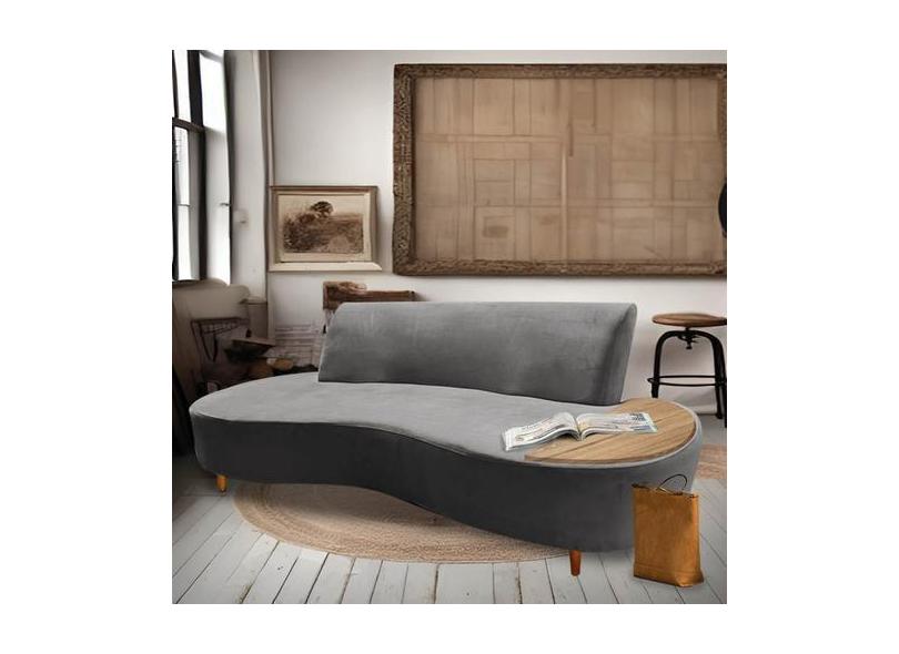 Sofá Curvo Living Premium 3 Lugares Material Sintético Cinza Com Apoio ...