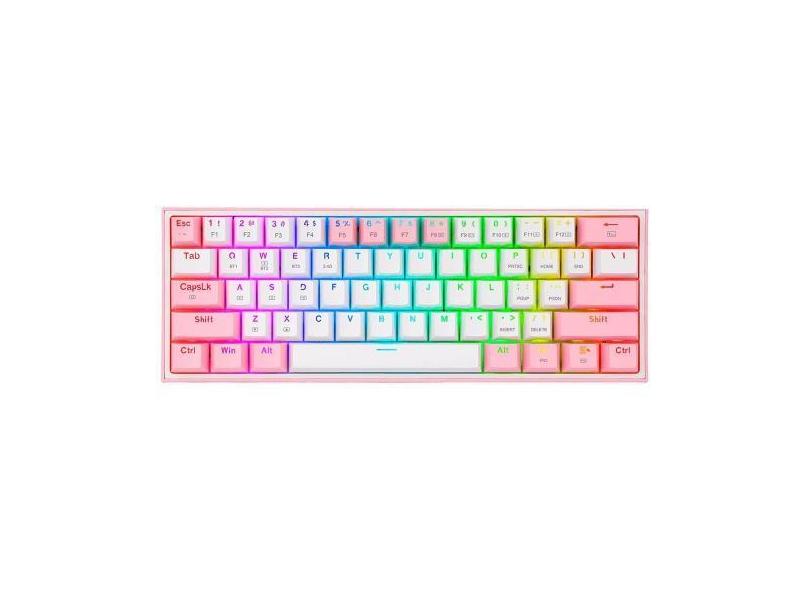 Teclado Gamer Redragon K616-RGB Fizz Pro (Ingles Sem Fio) Branco/Rosa