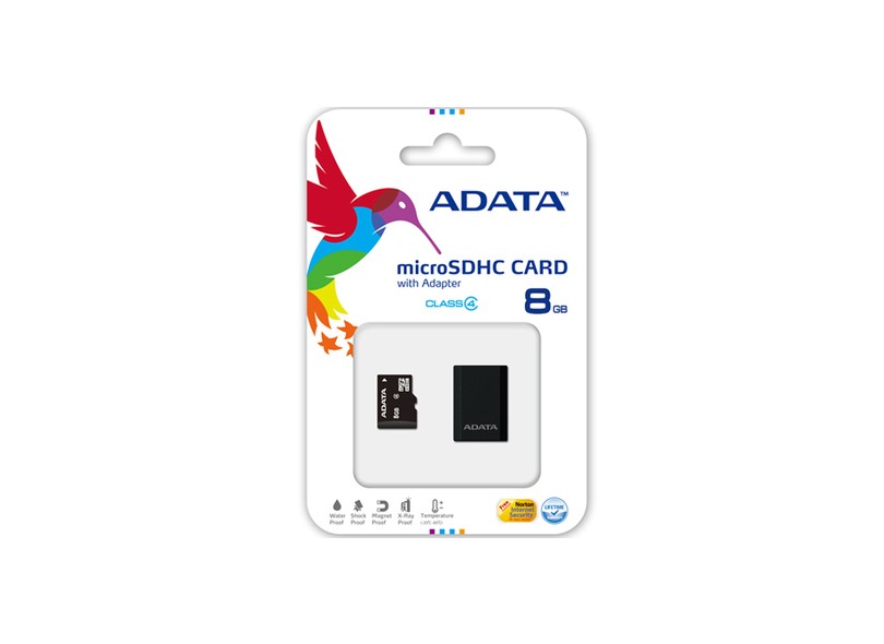 Cartão de Memória Micro SDHC com Adaptador Adata 8 GB AUSDH8GCL4-RM3BKBL