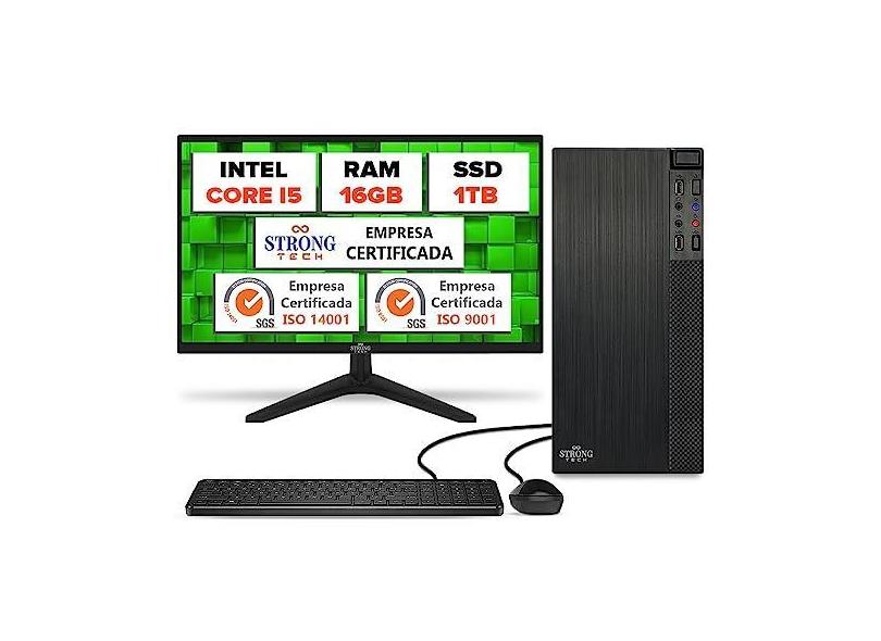Computador Completo Intel Core i5 16GB SSD 1TB Monitor 17" 4 Núcleos Super Turbo Pc Hdmi Teclado e Mouse Strong Tech