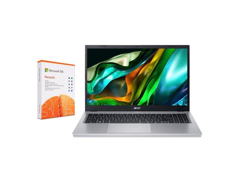 Notebook Acer Aspire 3 Intel Core i3- N305 Série N, 8GB RAM, 256GB SSD, Tela de 15.6", LED Full HD e Windows 11 Home + Microsoft 365 Personal 1TB