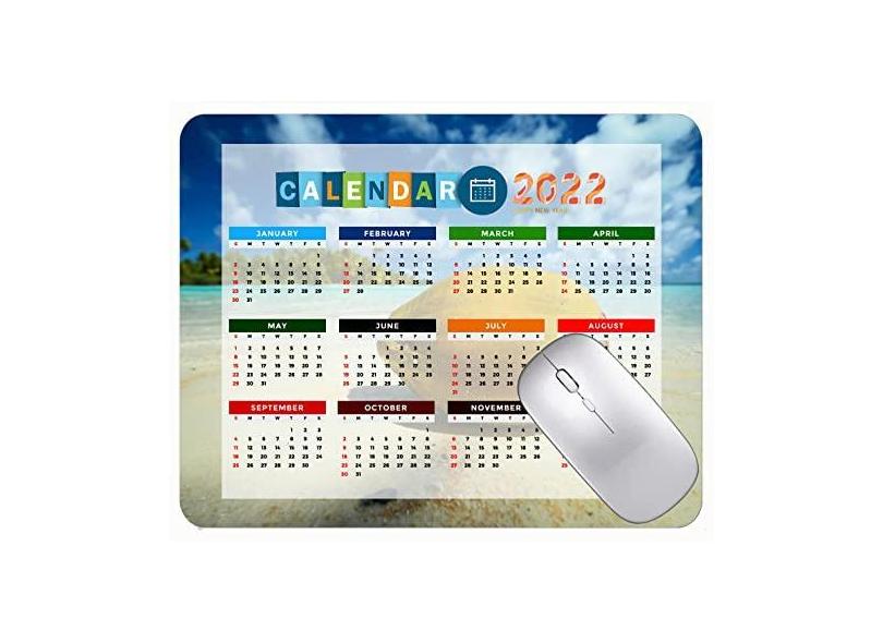 Mouse pad colorido calendário 2022 ano 2022 praia, barco mar, nuvens, mouse pad
