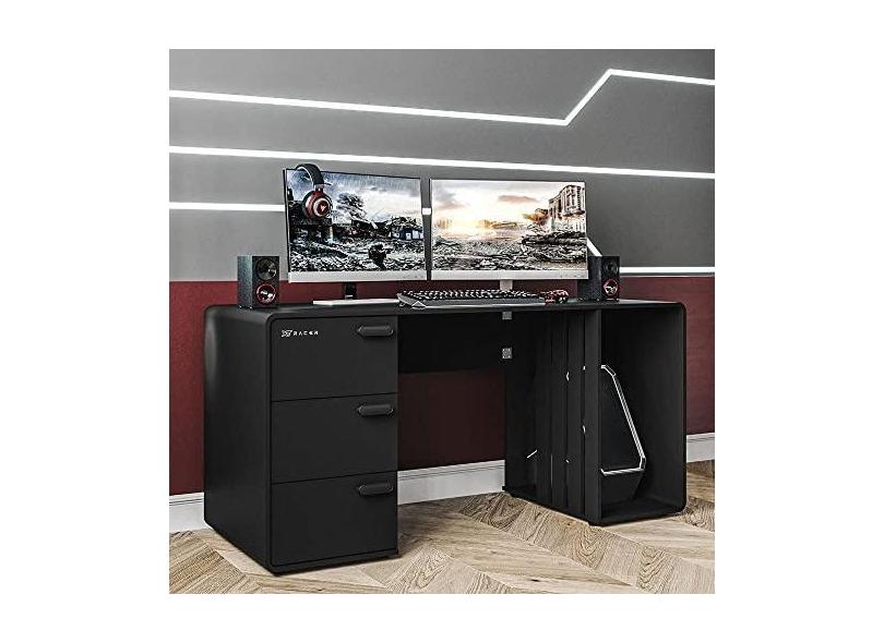 Mesa Gamer 1 Nicho 3 Gavetas XT Racer Expert Preto/Prata
