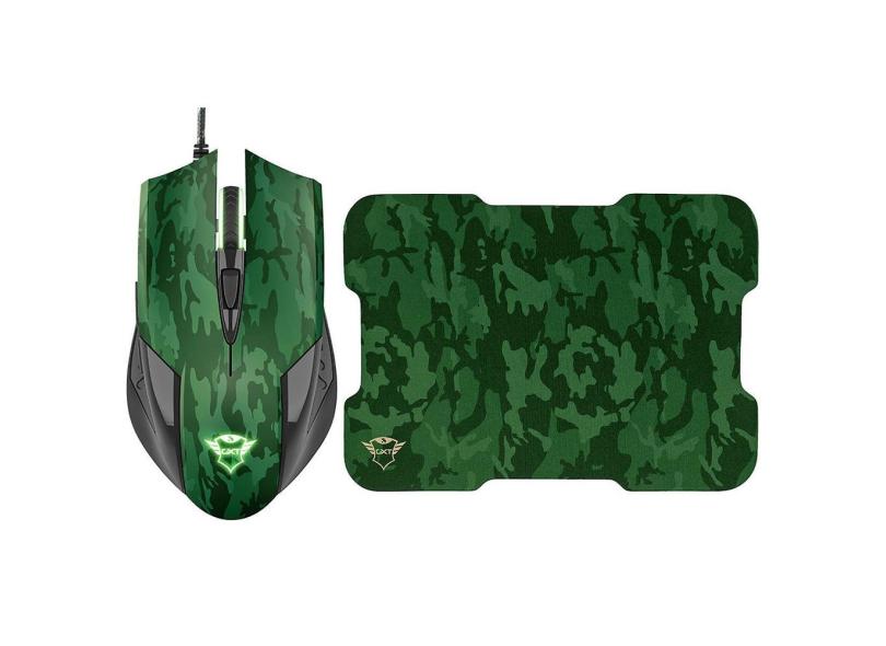 Kit Mouse & Mousepad Gaming 6 Botões 3200 dpi Iluminação LED Pulsante Rixa Camo Trust gxt 781