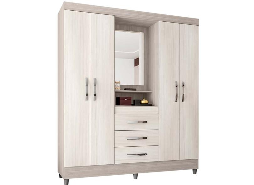 Guarda-Roupa Casal 4 Portas 3 Gavetas com Espelho Goiás Poliman Móveis