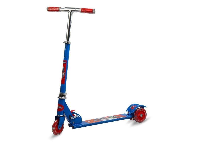 Patinete Infantil Azul 03 Rodas Led Dobrável Freio Traseiro