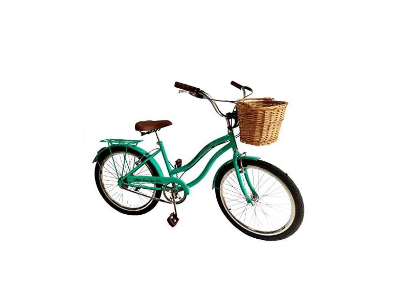 Bicicleta feminina aro 24 retrô sem marchas com vime verde