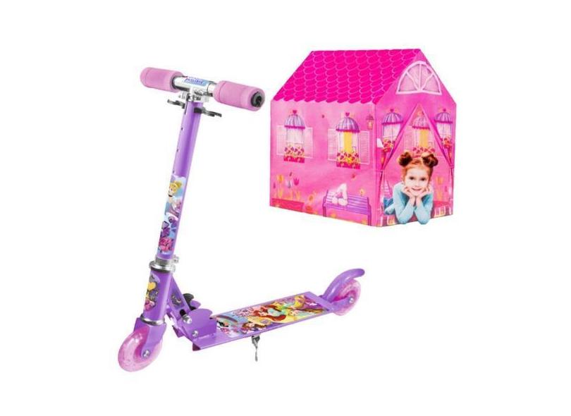 Patinete Infantil Princesas 2 Rodas Led Dobrável + Barraca - Etilux