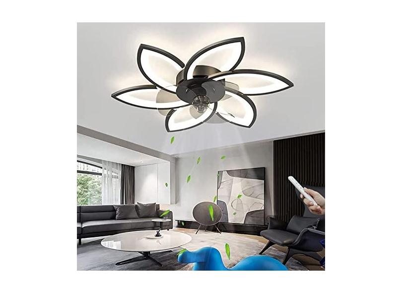 Ventilador de teto moderno com iluminação silenciosa LED Ventilador de 6 chamas Luz de teto em formato de flor regulável com controle remoto e lâmpada de ventilador de APP Sala de jantar Qua
