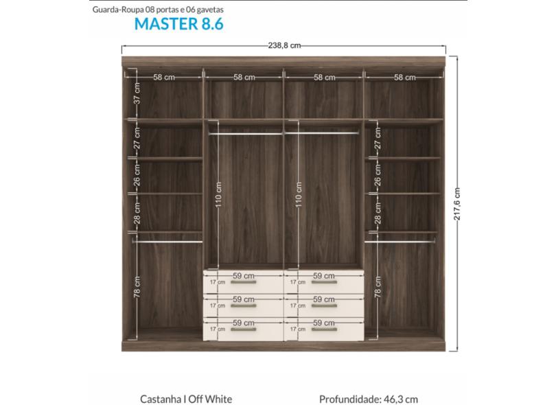 Guarda-Roupa Casal 8 Portas 6 Gavetas Master 8.6 Santos Andirá