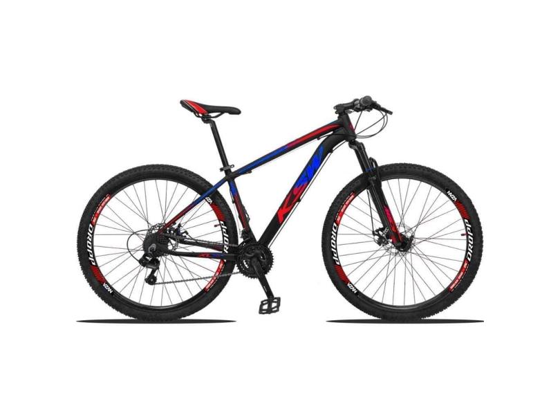 Bicicleta Alumínio Aro 29 Ksw Dianteiro Shimano Tz 24 Marcha - Preto-azul E Vermelho - 17&quot;