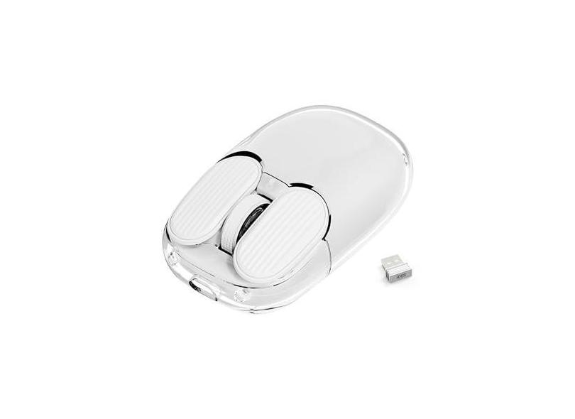 A.JAZZ I069 Mouse para jogos sem fio de 2,4 GHz, mouse portátil totalmente transparente, mouse silencioso recarregável com luz de fundo RGB, DPI ajustável de 3 níveis, mouse de design fofo para