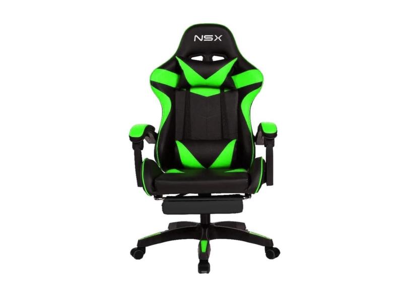 Cadeira Gamer Giratória Nsx Reclinável Estofado Verde Couro