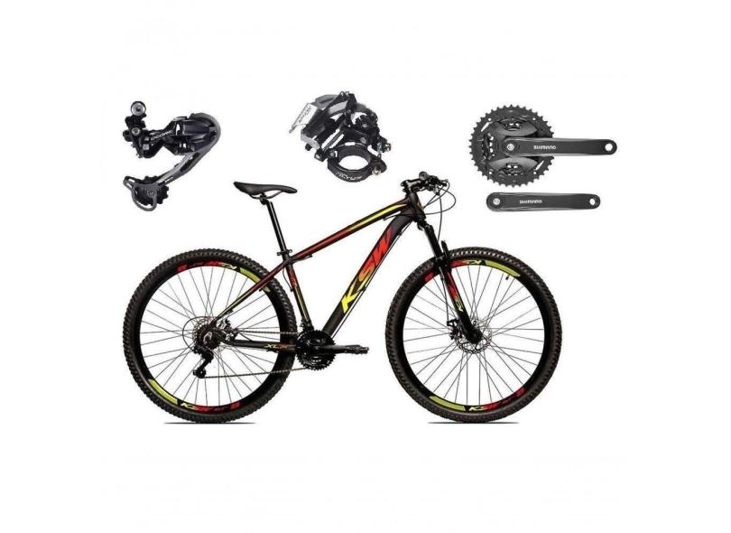Bicicleta Aro 29 Ksw Xlt Shimano Deore E Altus 27v Freio Hidráulico Garfo Trava - Preto-vermelho-amarelo Tam.17