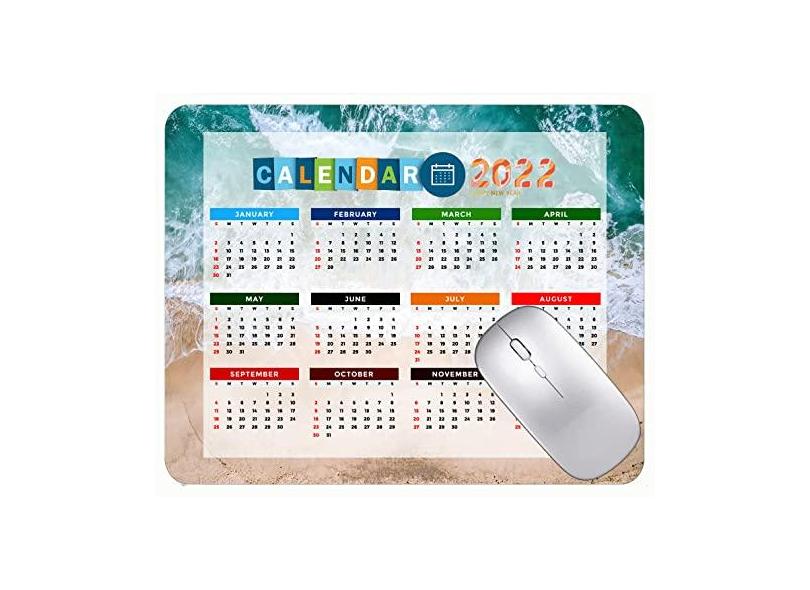 Mouse pad calendário 2022 com bordas costuradas preto para jogos, lindo tapete de mouse para jogos Sea Beach Coast