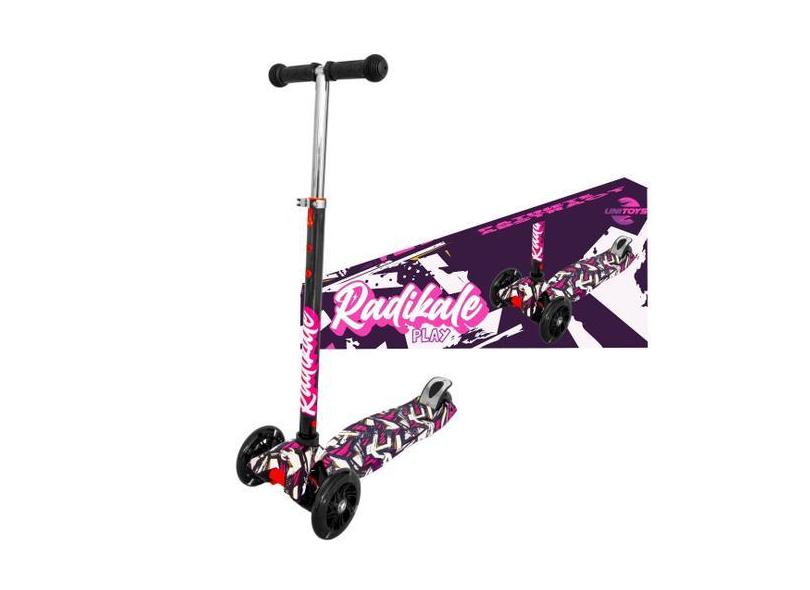 Patinete Infantil Rosa 3 Rodas Unitoys Menina Radical Led