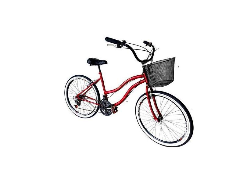 Bicicleta Aro 26 Beach Aro Aero 18V E Cesta Metal Vermelho - Maria Cla