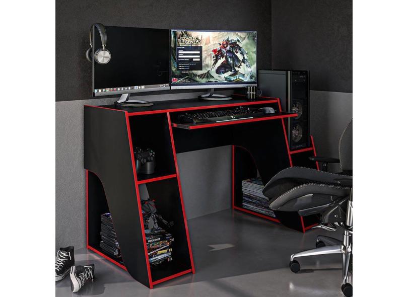 Mesa Gamer Kyoto Ideal Para 2 Monitores Preto/vermelho - Politorno