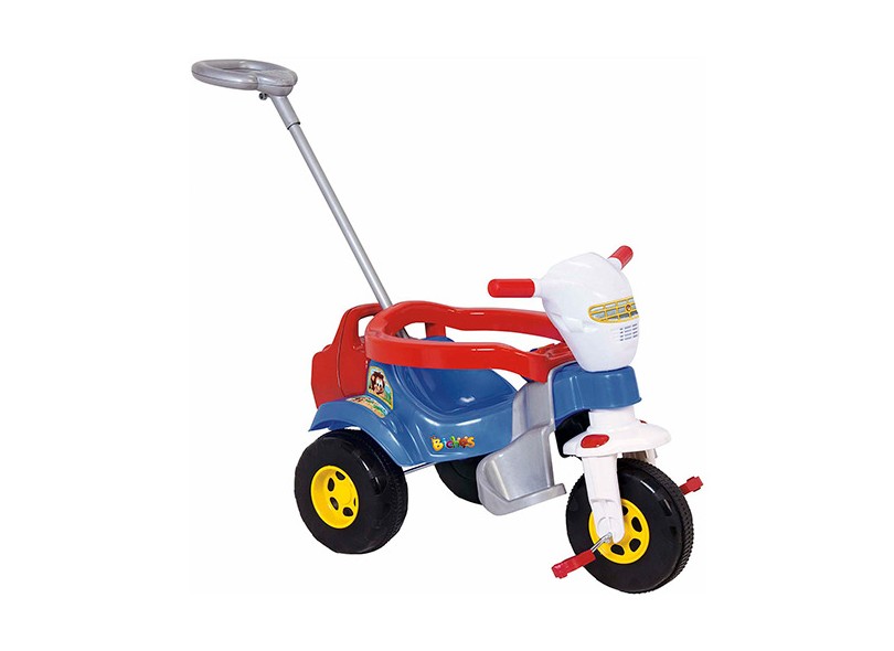 Triciclo Infantil Com Empurrador Pedal Cesta Azul Motoca