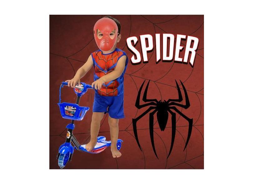 Patinete Cestinha Azul Carros Com Fantasia Aranha - Dm Toys