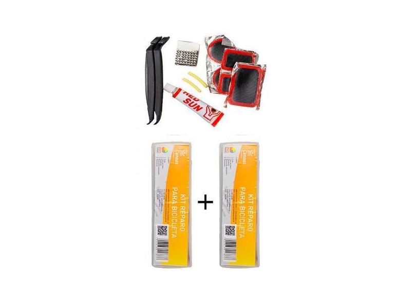 2 Kit Emergência Reparo Pneu Bicicleta 11 Peças - RT