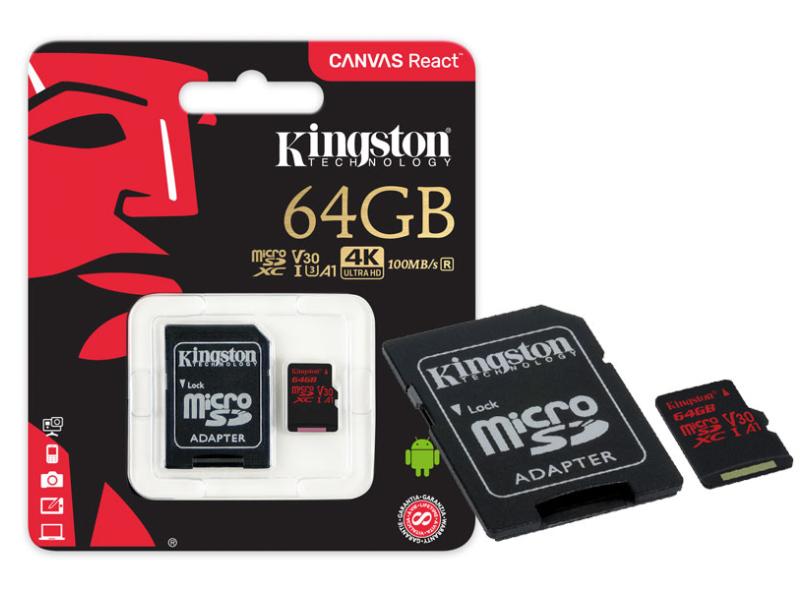 Cartão de Memória Micro SDXC com Adaptador Kingston Canvas React 64 GB SDCR/64GB