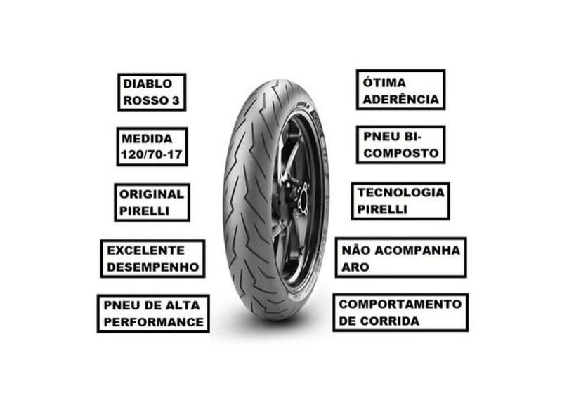 Pneu Pirelli Dianteiro 120/70-17 Tl Rosso 3 Kawasaki