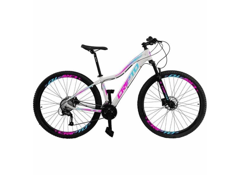 Bicicleta Aro 29 21 Marchas Freios Disco E Suspensão - Branco-azul E Rosa - 15&quot; Branco-azul E Rosa