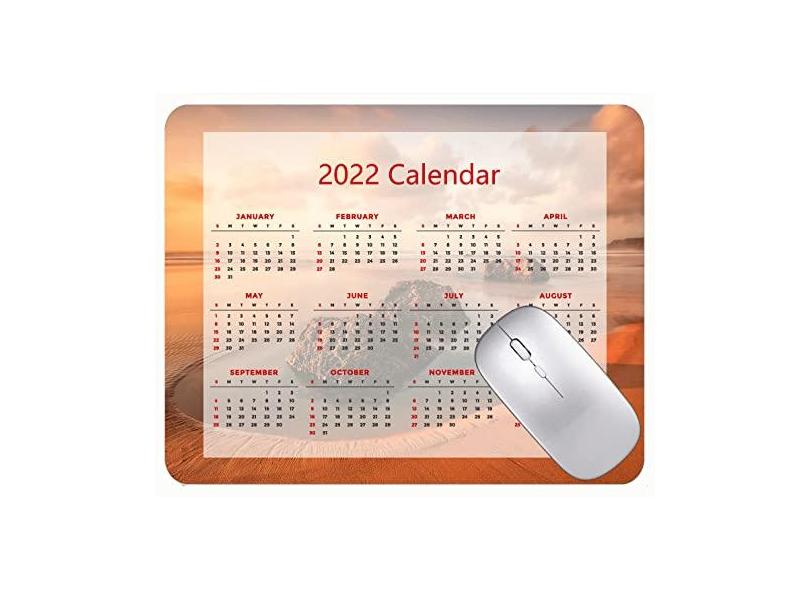 Mouse pad para jogos com calendário 2022, tapete de rato para jogos com pedras na praia de Portugal