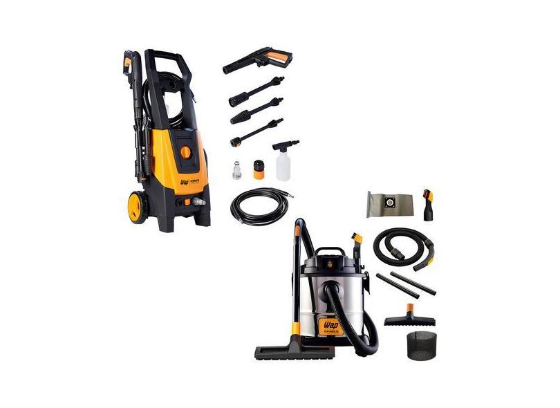 Aspirador Pó/agua Inox 20l 127v + Lavadora Combat Turbo 220v Aspirador Pó/Água GTW Inox 20L 1600W 127V + Lavadora Alta Pressão WAP Combate Turbo 2600 1700W 220V