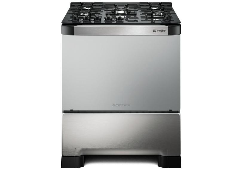 Fogão Mueller 5 Bocas Decorato Vetro Inox Com Mesa De Vidro Inox Bivolt