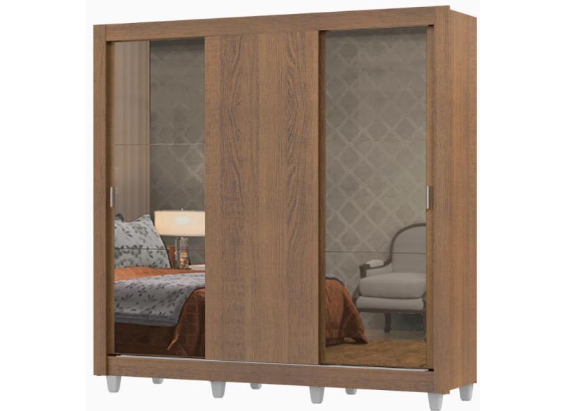 Guarda-Roupa Casal 3 Portas 4 Gavetas com Espelho Lyon Plus 2E com Pés Madesa