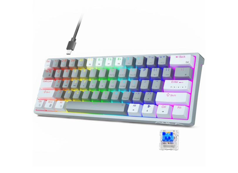 Teclado para jogos aula 60 por cento com fio mecânico rgb azul