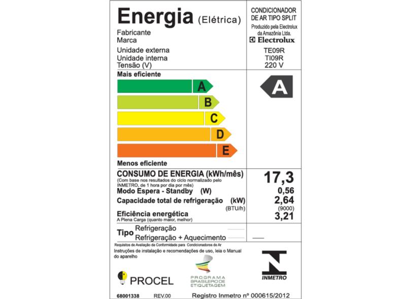 Ar Condicionado Split Hi Wall Electrolux Ecoturbo 9000 BTUs Controle Remoto Quente/Frio TI09R/TE09R