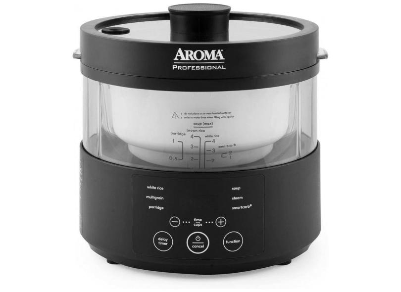Panela de Arroz Elétrica até 8 xícaras não Cozidas com Painel de Controle, 110V 950W, Aroma Housewares AMC800, Preta