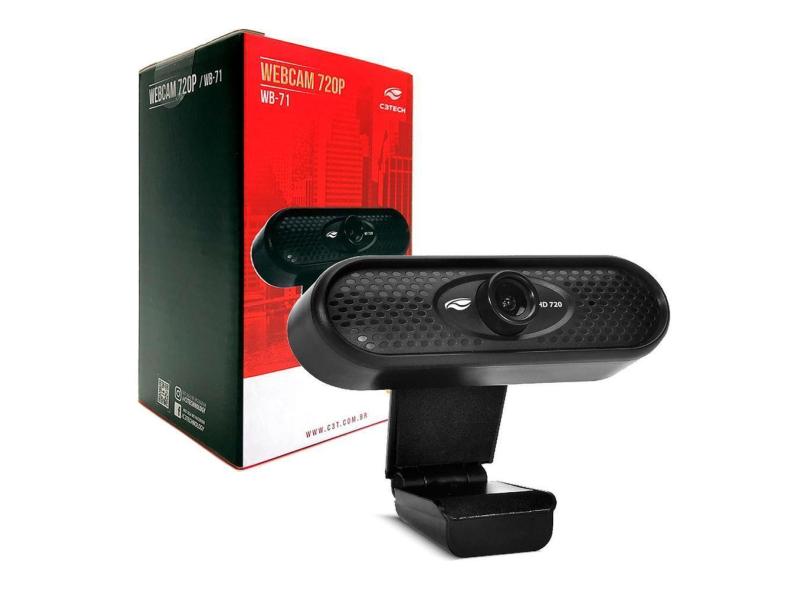 WebCam C3Tech WB-71BK, Resolução HD 720p, USB 2.0, 1MP, 30 FPS, Microfone Embutido