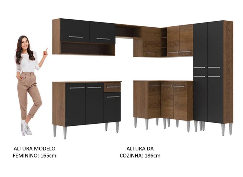 Cozinha Completa 1 Gaveta 15 Portas Emilly Rock Madesa