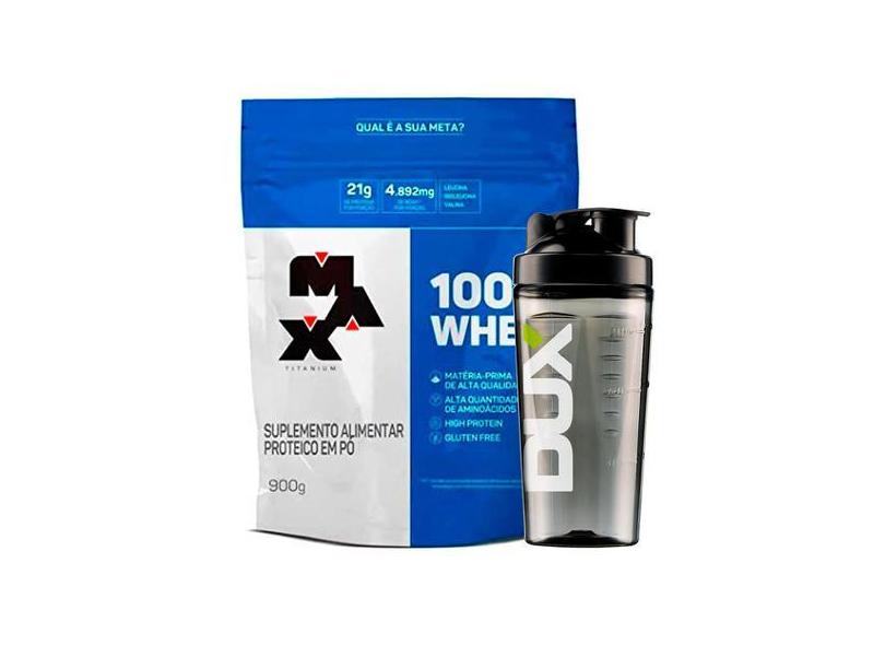 Whey Protein 100% Concentrado 900G - Max Titanium + Coqueteleira Varia