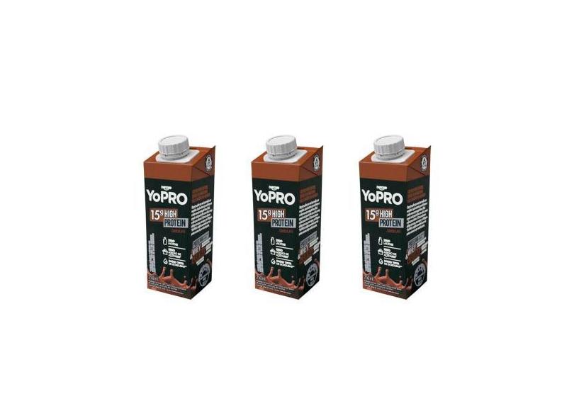 Kit com 3 YoPro Danone High Protein Bebida Láctea Chocolate 250ml cada