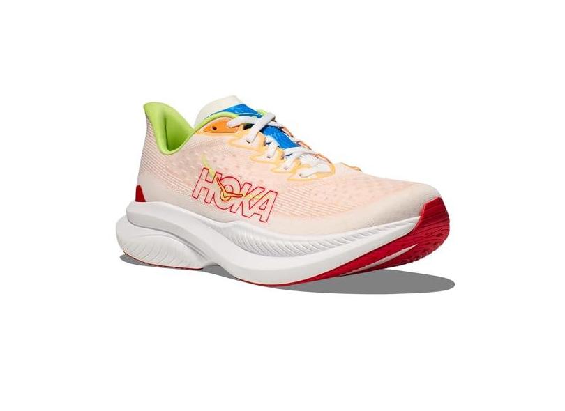 HOKA ONE ONE Tênis masculino Mach 6, Branco/Solar Flare, 45
