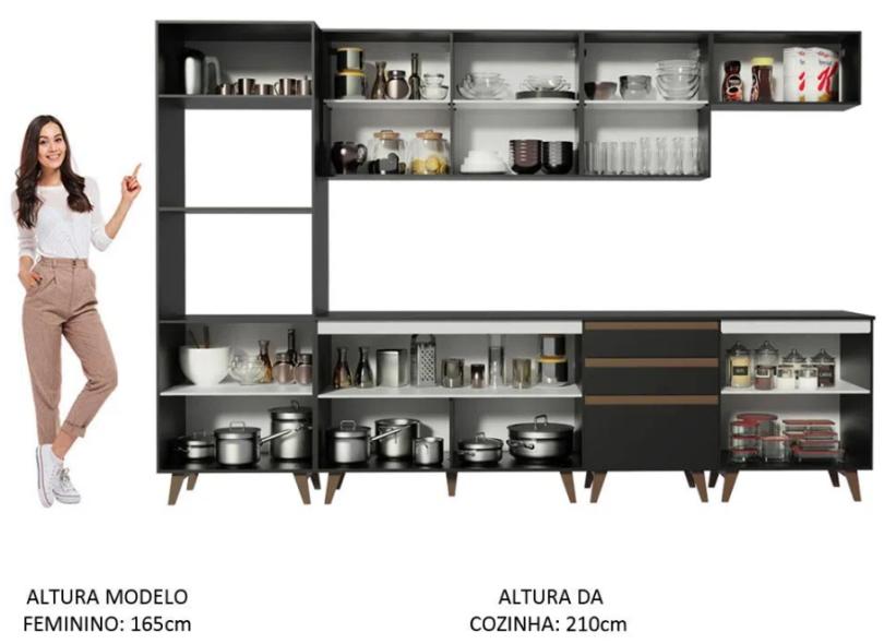 Cozinha Completa 3 Gavetas 11 Portas para Micro-ondas / Forno para Cooktop Reims 320002 Madesa