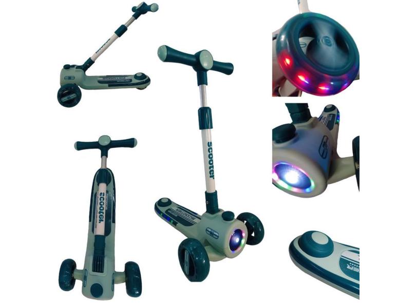 Patinete Infantil Scooter Dobrável Led 3 Rodas Até 50Kg