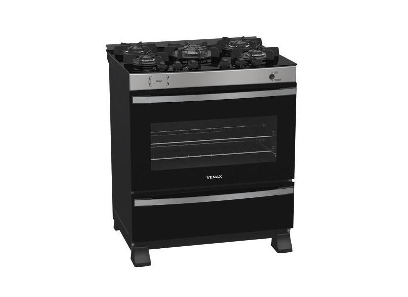 Fogao a gas maxi vitreo 5 q inox gas glp - Venax, Bivolt