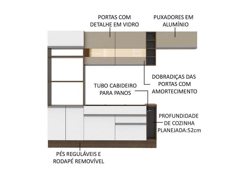 Cozinha Completa 7 Portas 2 Gavetas para Micro-ondas / Forno Safira Madesa